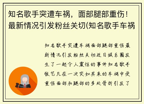 知名歌手突遭车祸，面部腿部重伤！最新情况引发粉丝关切(知名歌手车祸致人死亡)